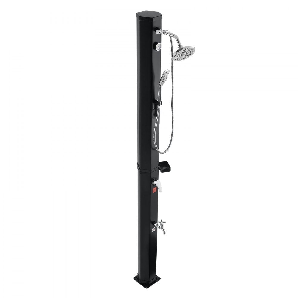 VEVOR 10.6 Gal Solar Heated Shower, 6.7ft Showerhead Height Outdoor Shower, with Handheld & Foot Faucet, Hot & Cold Water Adjustment, Freestanding for Backyard Poolside Beach Pool, Black