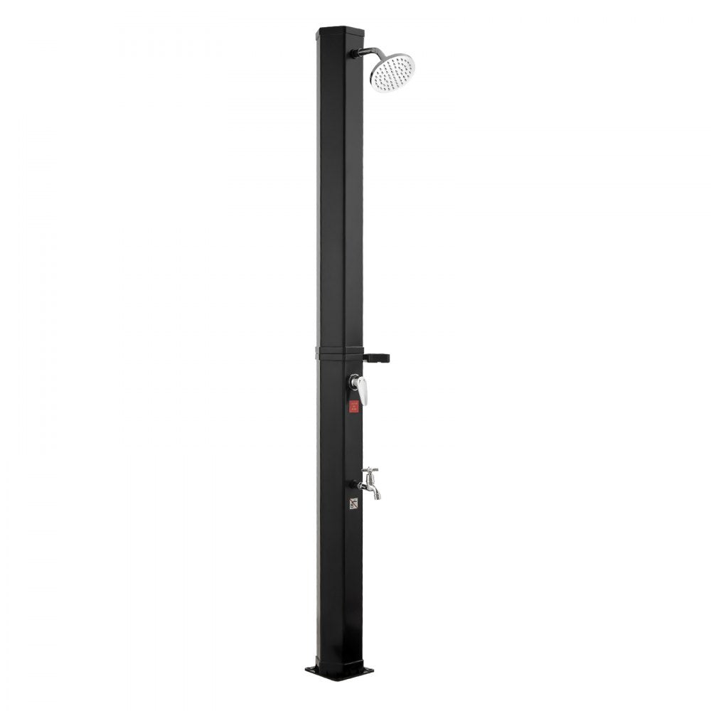 VEVOR 9.2 Gal Solar Heated Shower, 6.4ft Showerhead Height Outdoor Shower, with Foot Faucet & Soap Box Rack, Hot & Cold Water Adjustment, Freestanding for Backyard Poolside Beach Pool,Black