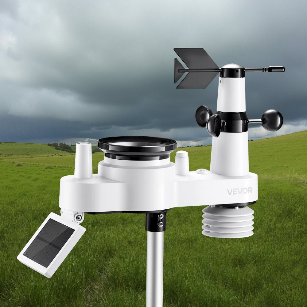 VEVOR 7-in-1 Wi-Fi Weather Station with APP, 7.5-Inch VA Display, Wireless Solar Powered Outdoor Sensor, Rain Gauge, Indoor Outdoor for Weather Forecast, Wind Speed, Temperature, Humidity, Rainfall