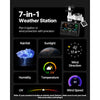 VEVOR 7-in-1 Wireless Weather Station, 7.5-Inch VA Display, Solar Powered Outdoor Sensor, Rain Gauge, Indoor Outdoor for Weather Forecast, Temperature, Humidity, Wind Speed and Direction (No WiFi)