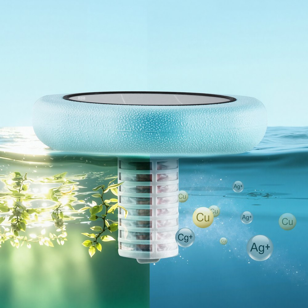 VEVOR Solar Pool Ionizer, Hexagon Copper Pool Ionizer Up to 45000 Gal, Floating Automatic Water Cleaner and Purifier, Chlorine Free Water, with Copper Anode, Spring, Brush and Filter for Pools & Spas