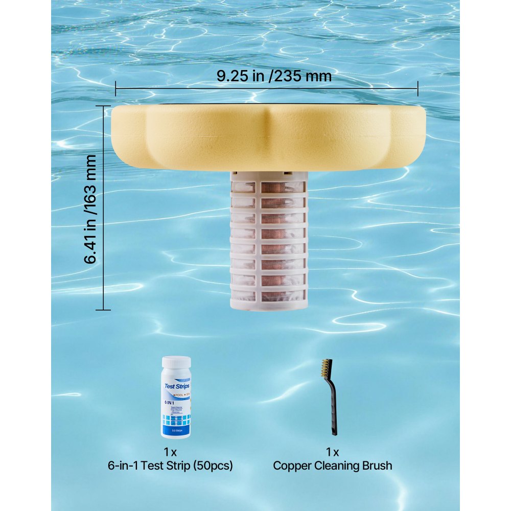 VEVOR Solar Pool Ionizer, Petal Copper Pool Ionizer Up to 45000 Gal, Floating Automatic Water Cleaner and Purifier, Chlorine Free Water, with Copper Anode, Spring, Brush and Filter for Pools & Spas