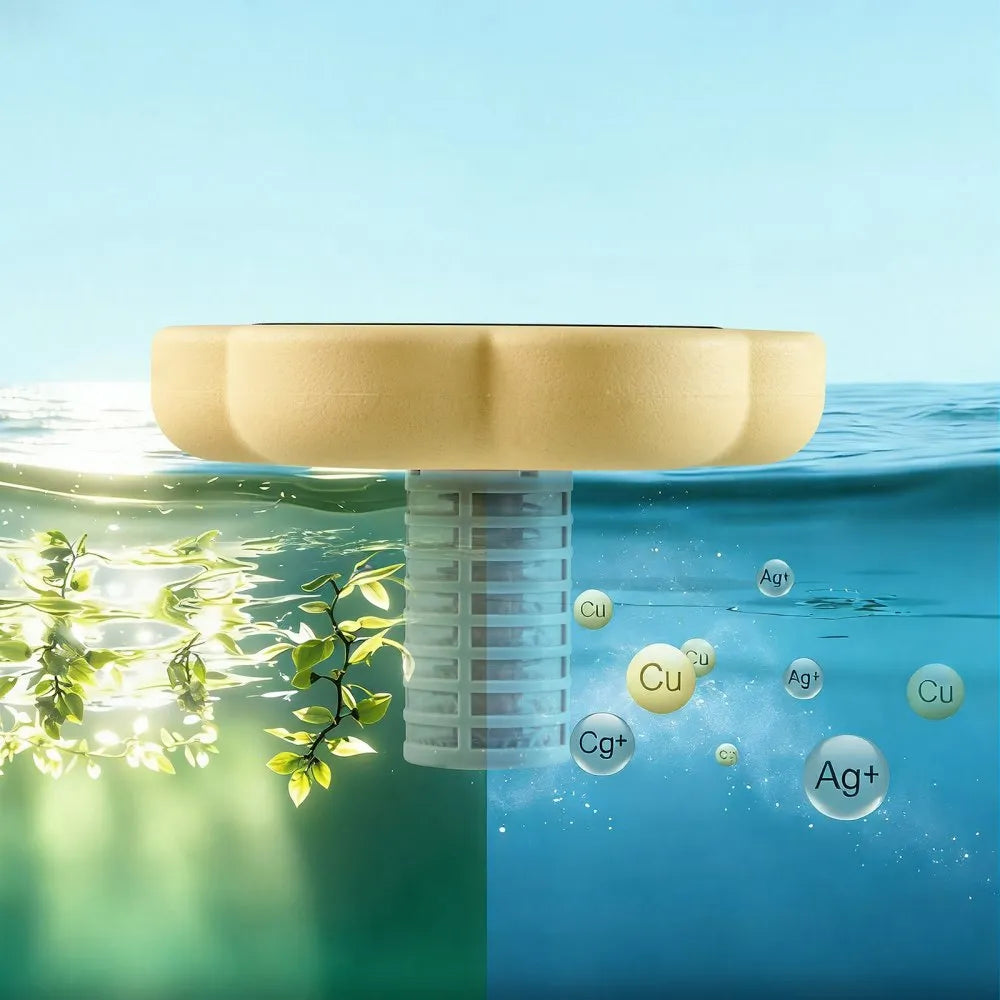 VEVOR Solar Pool Ionizer, Petal Copper Pool Ionizer Up to 45000 Gal, Floating Automatic Water Cleaner and Purifier, Chlorine Free Water, with Copper Anode, Spring, Brush and Filter for Pools & Spas