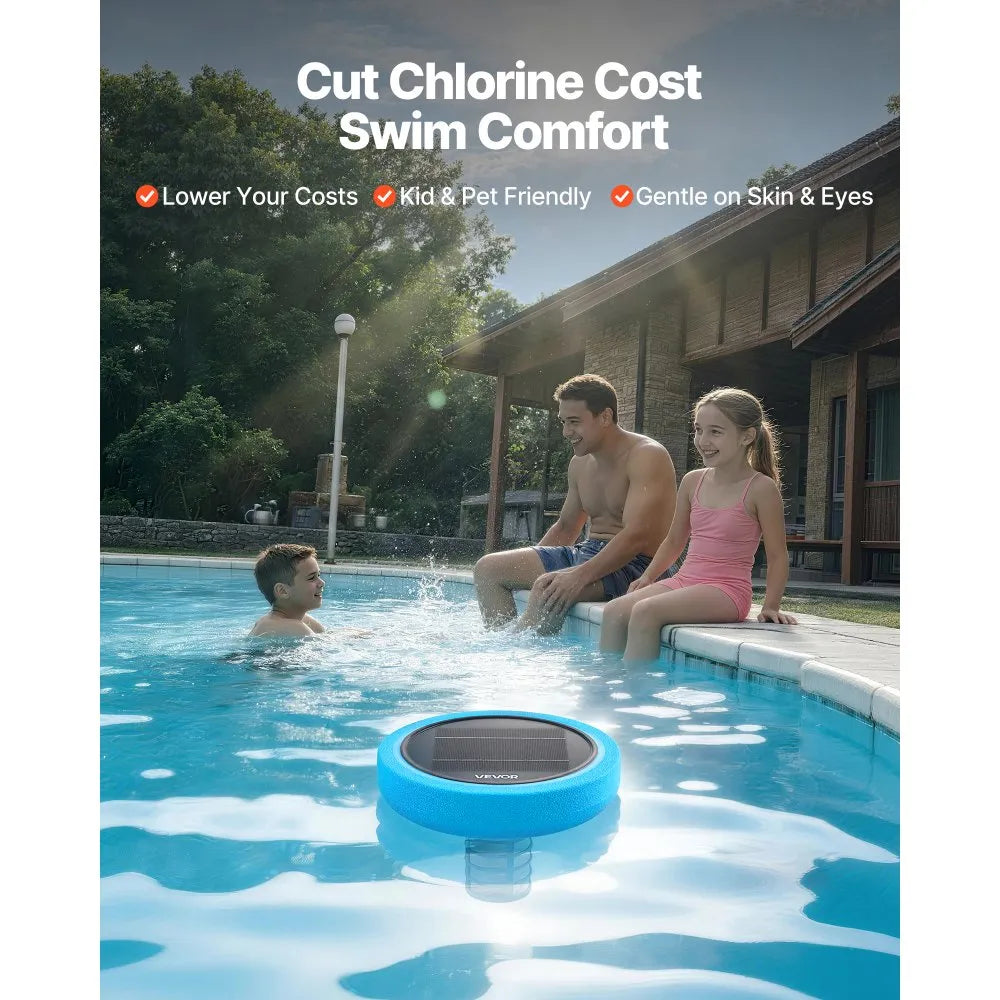 VEVOR Solar Pool Ionizer, Round Copper Pool Ionizer Up to 35000 Gal, Floating Automatic Water Cleaner and Purifier, Chlorine Free Water, with Copper Anode, Spring, Brush and Filter for Pools & Spas