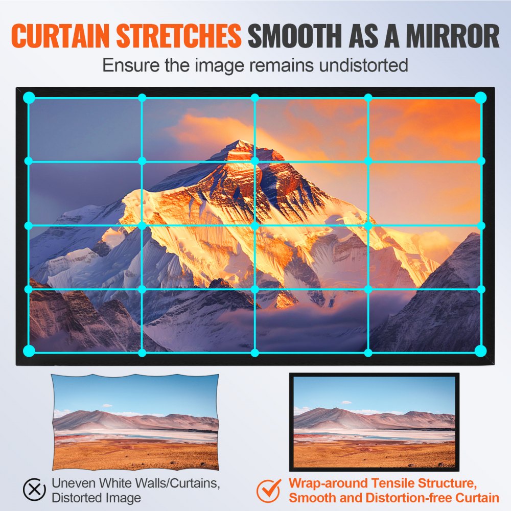 VEVOR Projector Screen Fixed Frame 100inch Diagonal 16:9 4K HD Movie Projector Screen with Aluminum Frame Projector Screen Wall Mounted for Home Theater Office Use