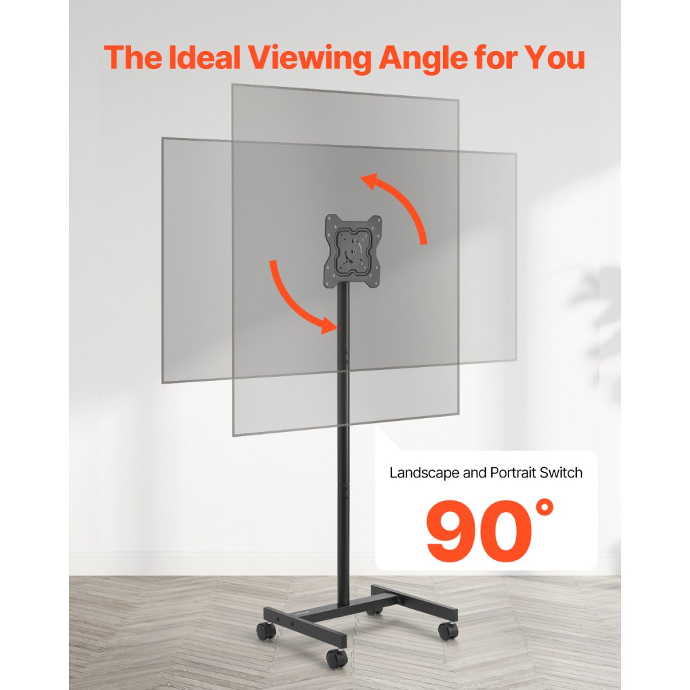 VEVOR Rolling TV Stand, Mobile TV Cart for 17-55 Inch Screens, Portrait to Landscape, Portable TV Stand with Wheels Holds up to 44 lbs for Living Room, Bedroom, Office, Outdoor, Max VESA 200x200mm