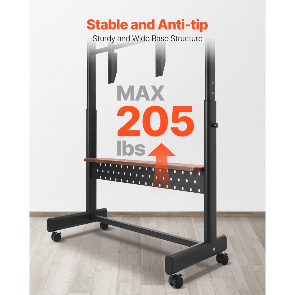 VEVOR Rolling TV Stand, Mobile TV Cart for 55-100 Inch Screens, Height Adjustable Portable Monitor Stand with Tray, Holds up to 205 lbs for Living Room, Bedroom, Office, Outdoor Max VESA 800 x 600 mm
