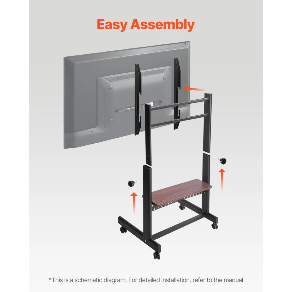 VEVOR Rolling TV Stand, Mobile TV Cart for 55-100 Inch Screens, Height Adjustable Portable Monitor Stand with Tray, Holds up to 205 lbs for Living Room, Bedroom, Office, Outdoor Max VESA 800 x 600 mm