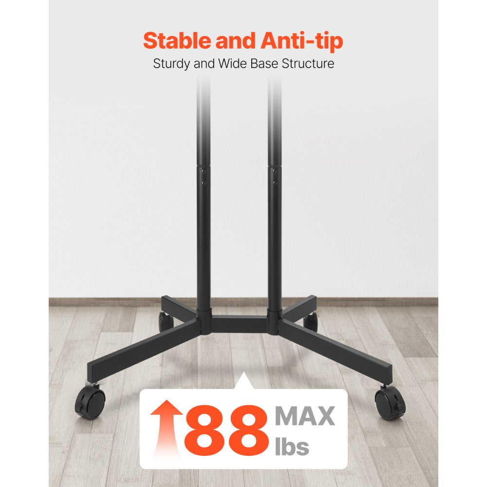 VEVOR Rolling TV Stand, Mobile TV Cart for 32-65 Inch Screens, Height Adjustable, Portable Monitor Stand with Wheels Holds up to 88 lbs for Living Room, Bedroom, Office, Outdoor, Max VESA 400x400mm