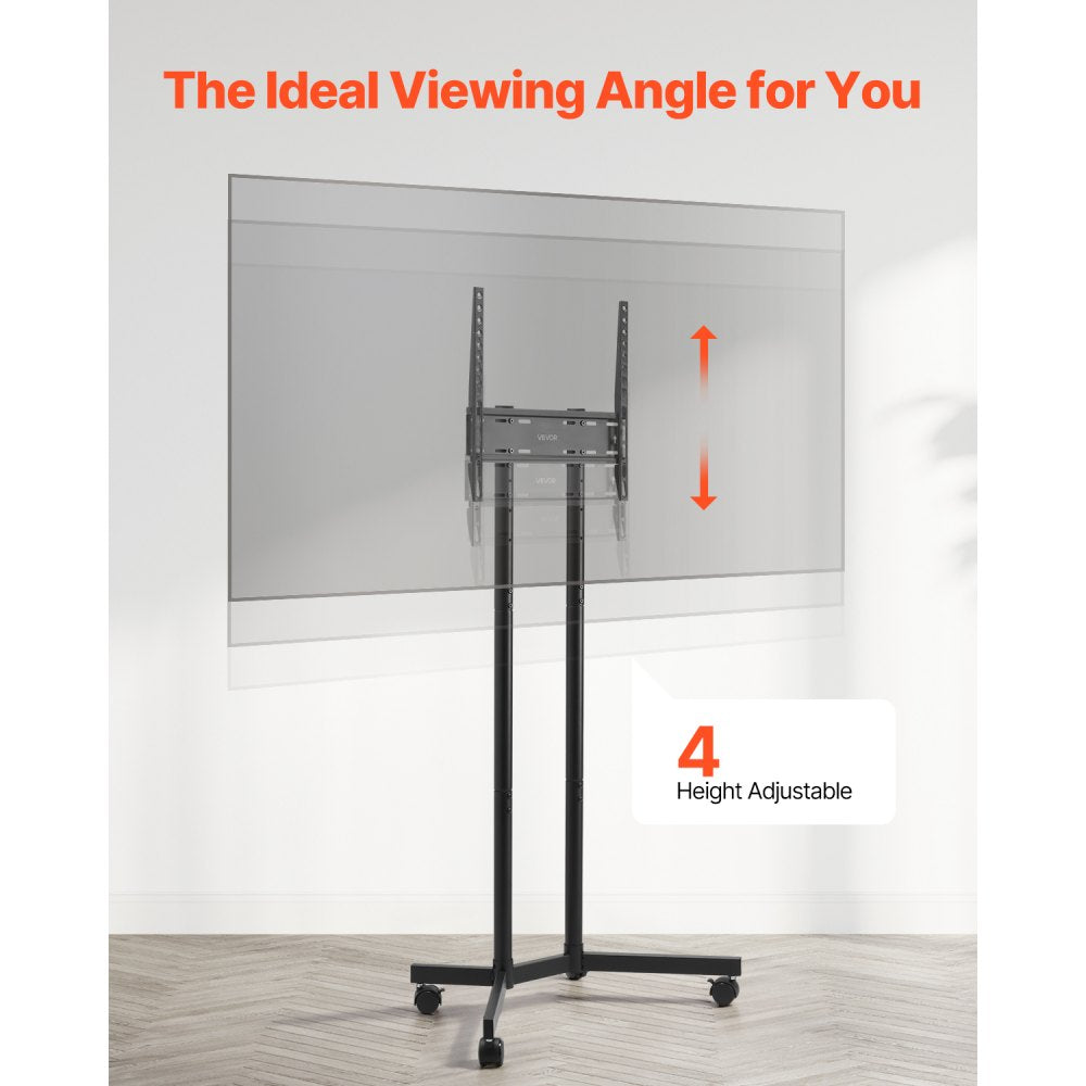 VEVOR Rolling TV Stand, Mobile TV Cart for 32-65 Inch Screens, Height Adjustable, Portable Monitor Stand with Wheels Holds up to 88 lbs for Living Room, Bedroom, Office, Outdoor, Max VESA 400x400mm