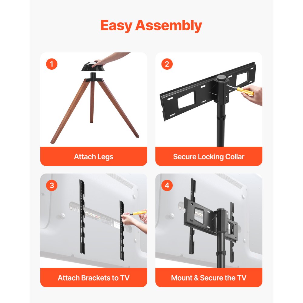 VEVOR Tripod Easel TV Stand, for 40-65 inch Flat Screen/Curved TVs Up to 99 lbs, 18° Left-Right Rotation Portable TV Stand with Oak Wood Legs, for Bedroom, Living Room, Studio, MAX VESA 600 x 400 mm