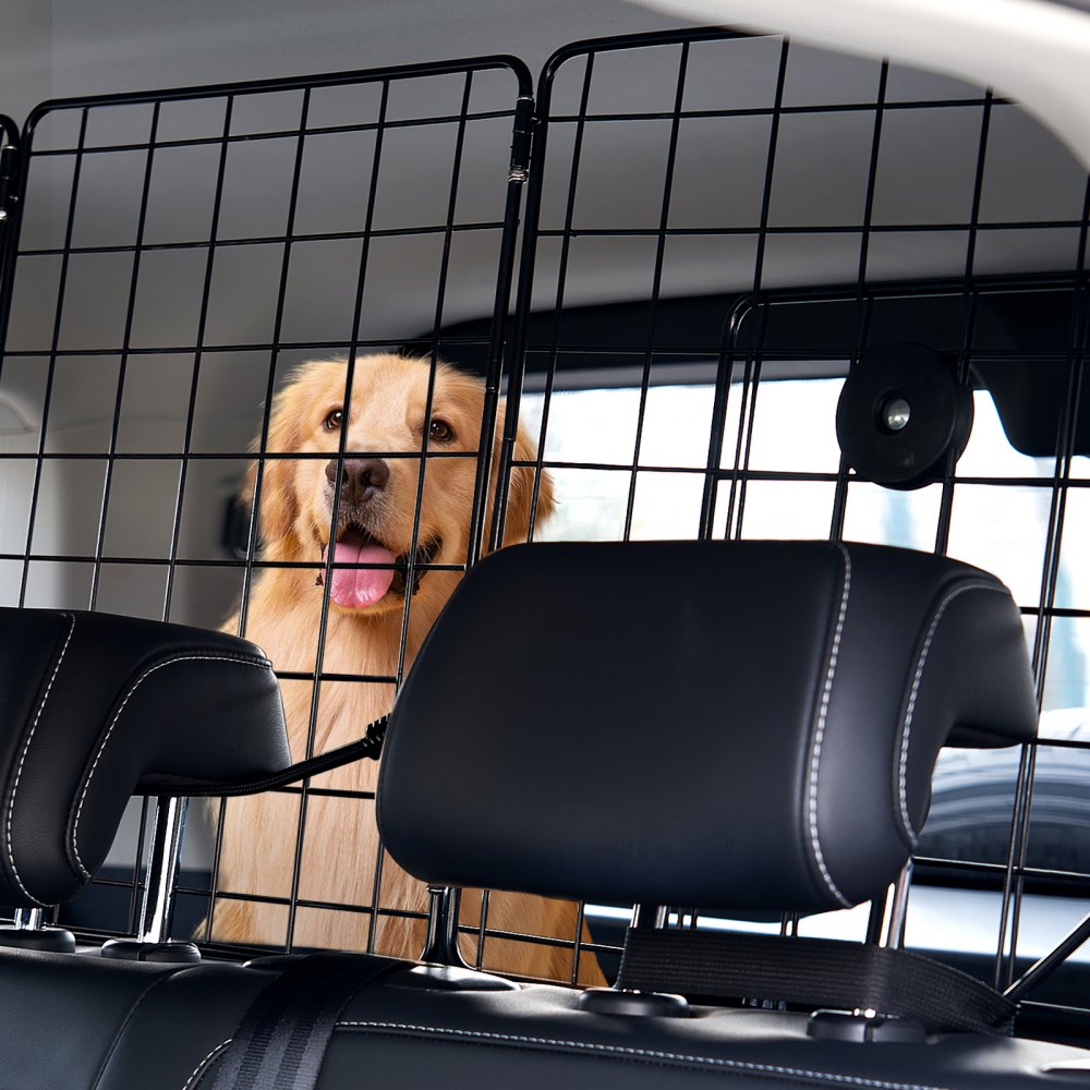 VEVOR Dog Car Barrier, 38.5"-61.6" Adjustable Car Divider for Trunk Cargo Area, Universal-Fit Back Seat Heavy-Duty Wire Mesh Dogs Separator Guard Net, Vehicle Pet Barrier for Sedans, Trucks and SUVs
