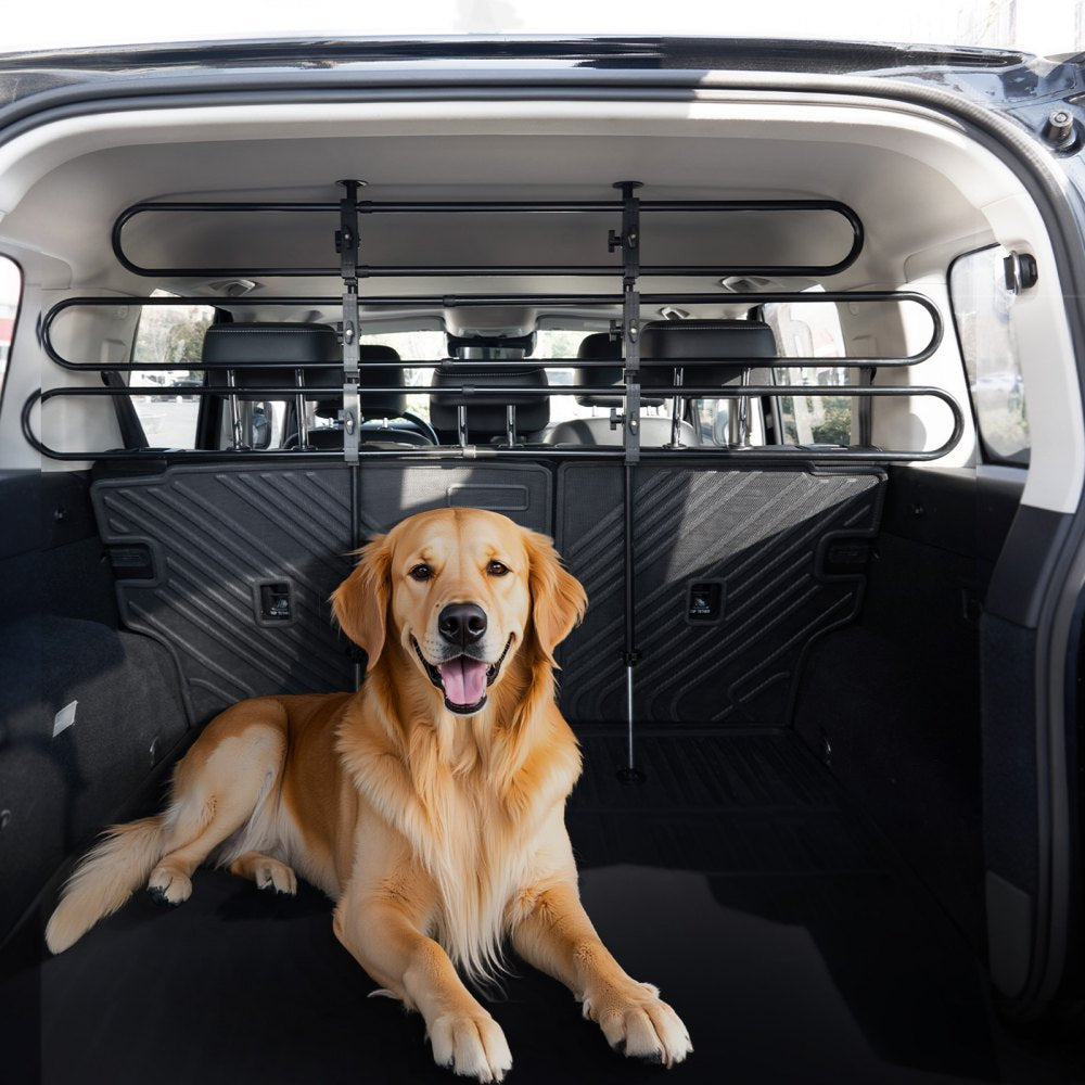 VEVOR Dog Car Barrier, Adjustable Universal-Fit Vehicle Pet Barrier for Cars, Trucks and SUVs, Easy to Install Dog Car Gate - Strong Metal Tubing Gate Divider, Keeps Pets off Passenger Seats, Black