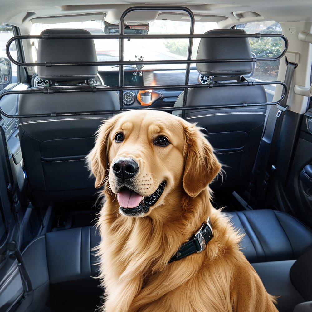 VEVOR Dog Car Barrier, Adjustable Universal-Fit Vehicle Pet Barrier for Cars, Trucks, SUVs, Moves with Your Vehicle, Tilt Slide Recline, Easy Install Dog Car Gate - Strong Metal Tubing Gate Divider
