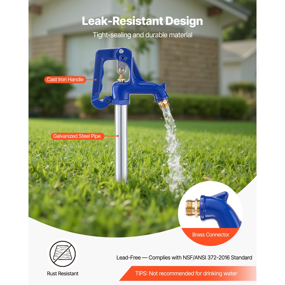 VEVOR Frost Proof Yard Hydrant, 4.2FT Freeze-Proof Outdoor Faucet with 24" Bury Depth, 3/4" NPT Pipe Connection & 3/4" NH Hose Coupling, No Lead Freezeless Hydrant for Yard Garden Farm Irrigation