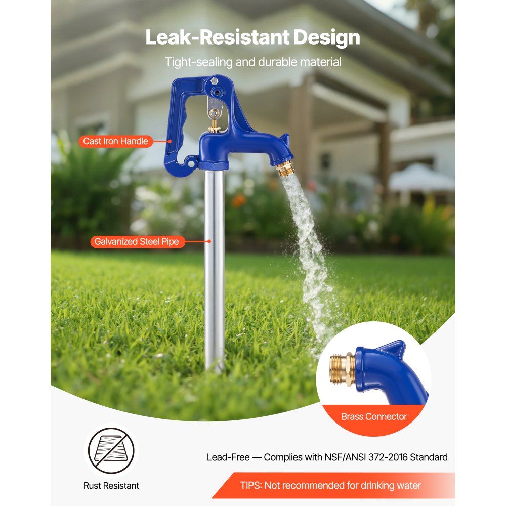 VEVOR Frost Proof Yard Hydrant, 5.24FT Freeze-Proof Outdoor Faucet with 36" Bury Depth, 3/4" NPT Pipe Connection & 3/4" NH Hose Coupling, No Lead Freezeless Hydrant for Yard Garden Farm Irrigation