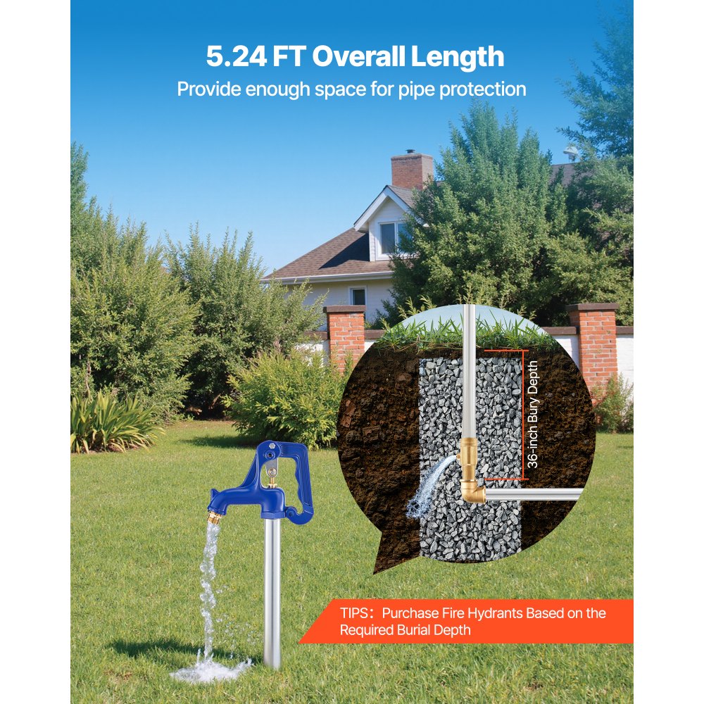 VEVOR Frost Proof Yard Hydrant, 5.24FT Freeze-Proof Outdoor Faucet with 36" Bury Depth, 3/4" NPT Pipe Connection & 3/4" NH Hose Coupling, No Lead Freezeless Hydrant for Yard Garden Farm Irrigation