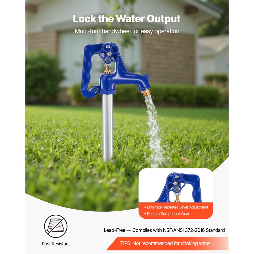 VEVOR Frost Proof Yard Hydrant, 3.22FT Freeze-Proof Outdoor Faucet with 12" Bury Depth, 3/4" NPT Pipe Connection, Lever Handle + Handwheel, No Lead Freezeless Hydrant for Yard Garden Farm Irrigation