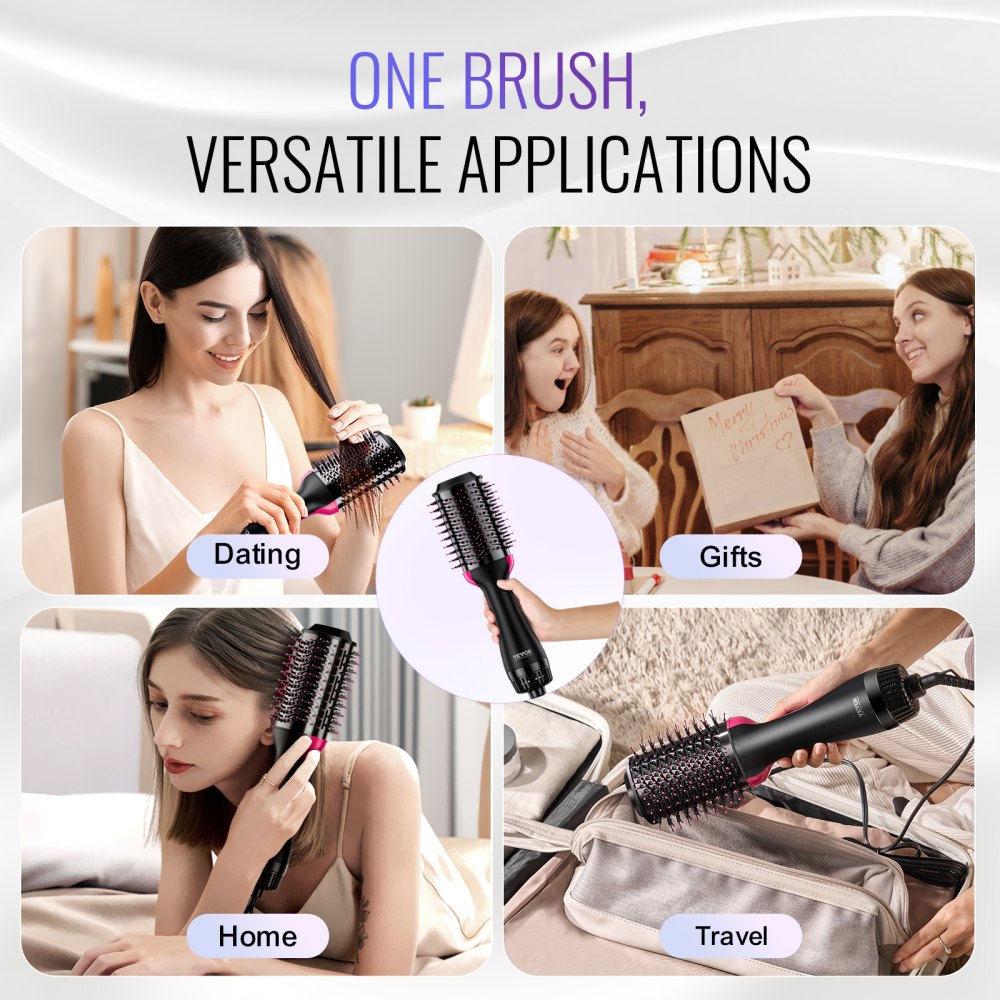 VEVOR Hair Blow Dryer Brush, 4 in 1 Ionic Hair Dryer and Styler Volumizer with 2.95" Ceramic Coating Oval Barrel & 3 Heat Settings, Professional Hot Air Styling Brush for Straightening Drying Curling