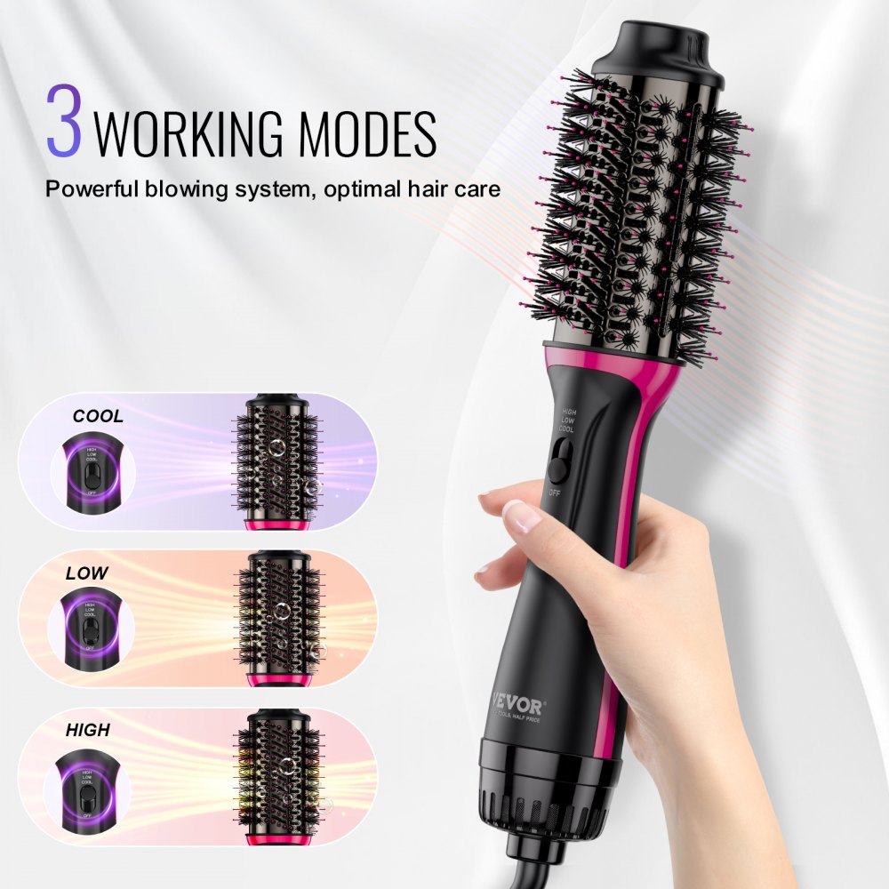 VEVOR Hair Blow Dryer Brush, 4 in 1 Ionic Hair Dryer Styler and Volumizer with Electroplated Titanium & 2.56" Ceramic Coating Oval Barrel, 3-Temp Hot Air Styling Brush for Drying Straightening Curling