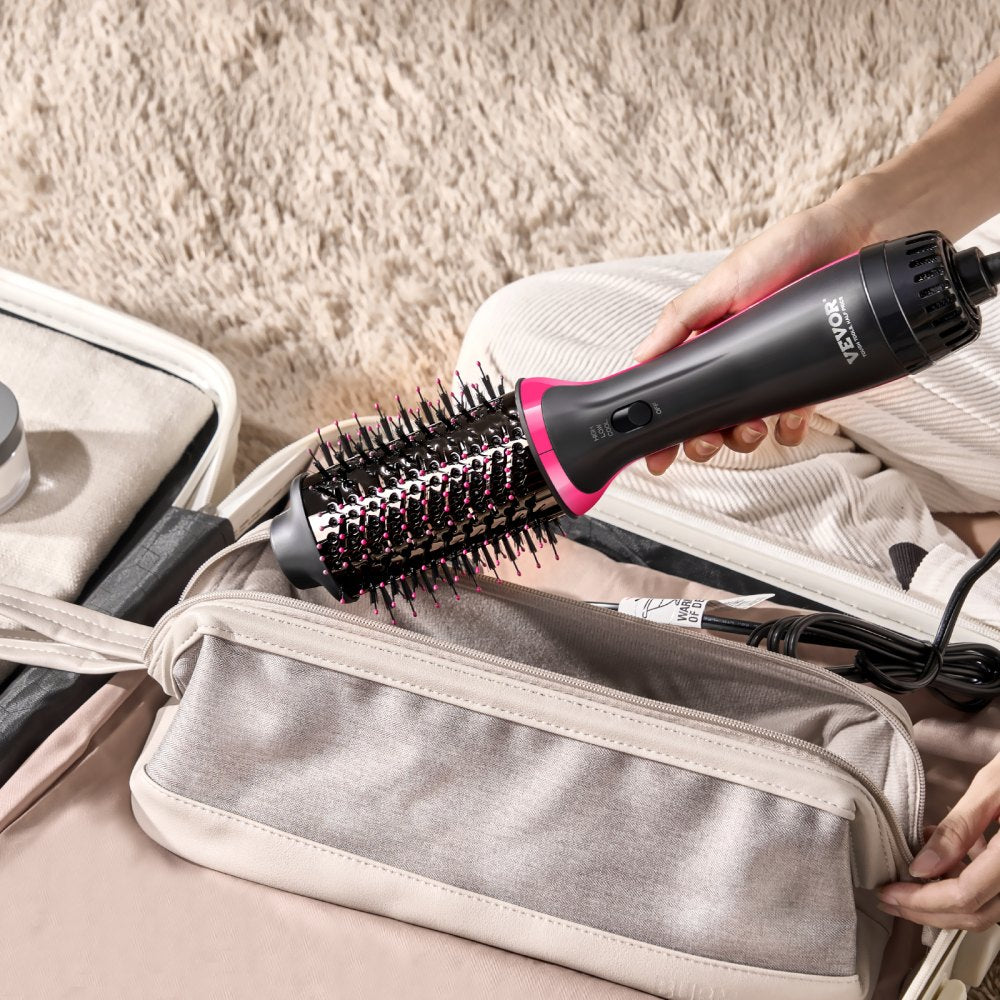 VEVOR Hair Blow Dryer Brush, 4 in 1 Ionic Hair Dryer Styler and Volumizer with Electroplated Titanium & 2.56" Ceramic Coating Oval Barrel, 3-Temp Hot Air Styling Brush for Drying Straightening Curling