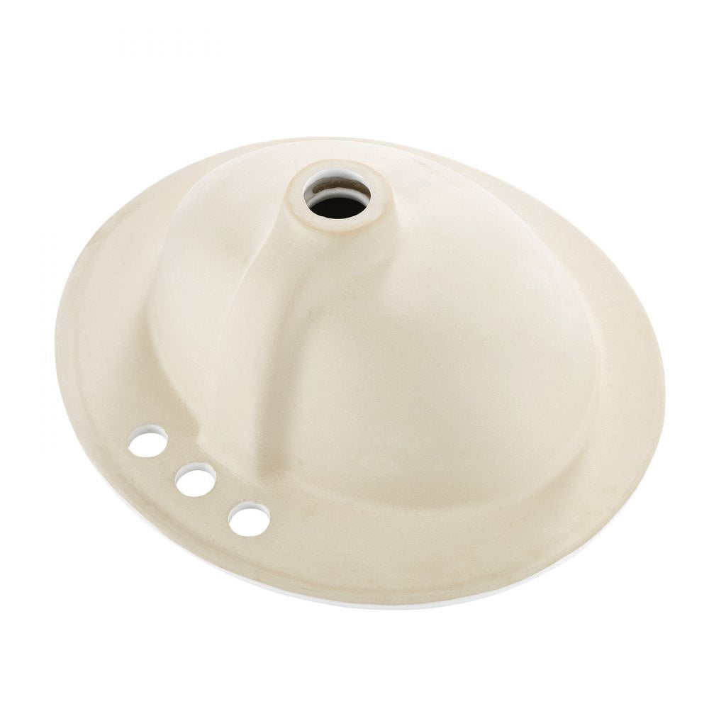 VEVOR Semi Recessed Bathroom Sink, 19.09 x 16.73 Inch Oval White Ceramic Vessel Sink with Overflow Hole and 3 Faucet Holes, Drop in Modern Lavatory Vanity Bath Wash Bowl Basin, Ideal for Small Spaces
