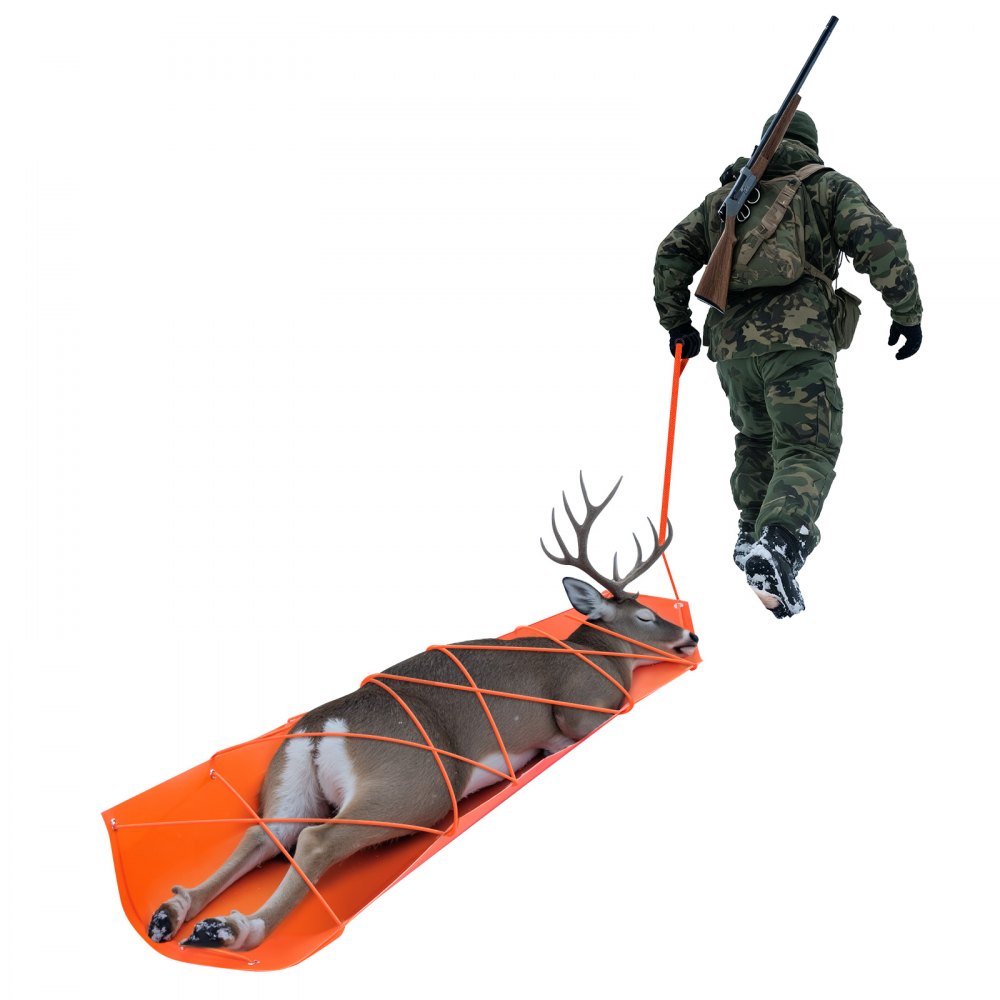 VEVOR Deer Drag Sled, 72.8 x 22.8 in, 550lbs Heavy Duty Yard Utility Sled, Tear-Resistant PE Drag Glider Mat with Ropes & Handle, Thickened Game Hauler for Firewood Ice Fishing Hauling Hunting