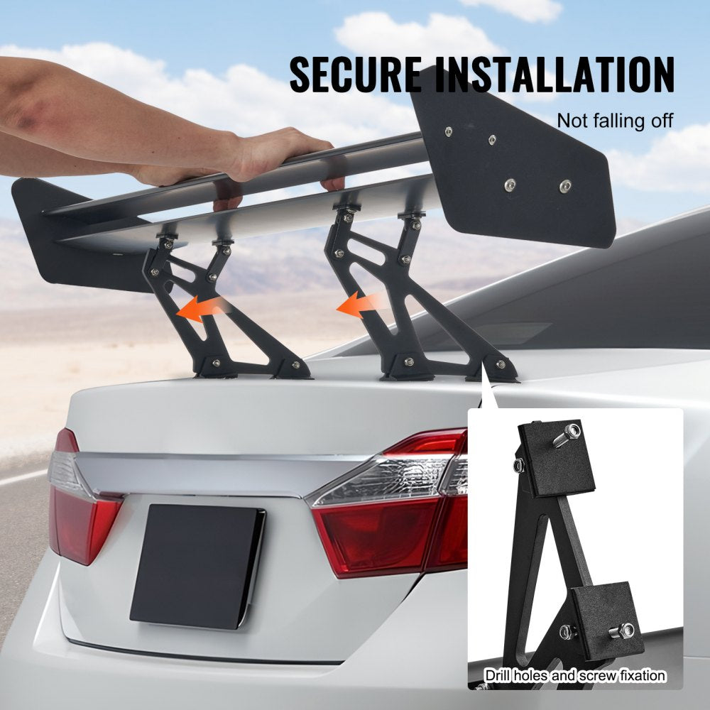 VEVOR GT Wing Car Spoiler, 53.1 inch Universal Spoiler with Double Deck, Adjustable Lightweight Aluminum, Car Rear Spoiler Wing, Racing Spoiler BGW/JDM Drift Black