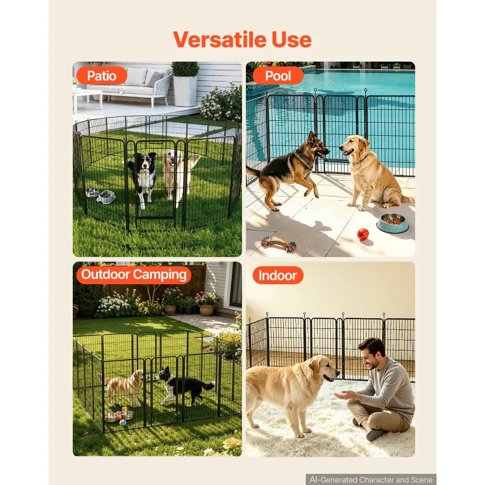 VEVOR Dog Playpen 40 Inch 16 Panels Foldable Metal Exercise Pen Pet Fence, Indoor/Outdoor Heavy Duty Puppy Crate Kennel with Door for Large/Small Dogs and Cats, Portable for RV Camping, Yard, Black