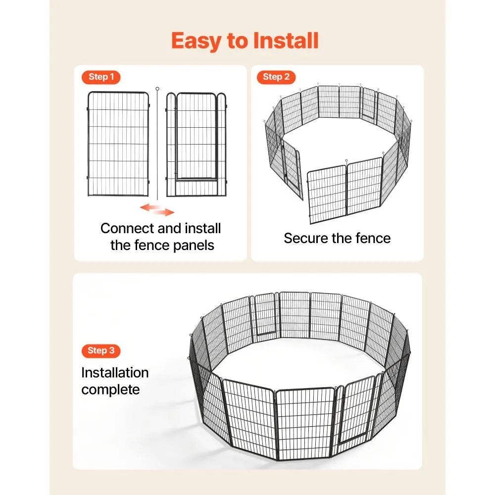 VEVOR Dog Playpen 40 Inch 16 Panels Foldable Metal Exercise Pen Pet Fence, Indoor/Outdoor Heavy Duty Puppy Crate Kennel with Door for Large/Small Dogs and Cats, Portable for RV Camping, Yard, Black