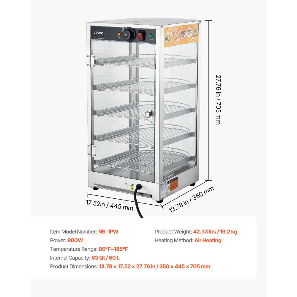 VEVOR NB-1PW Food Warmer Display - dimensions and specifications image