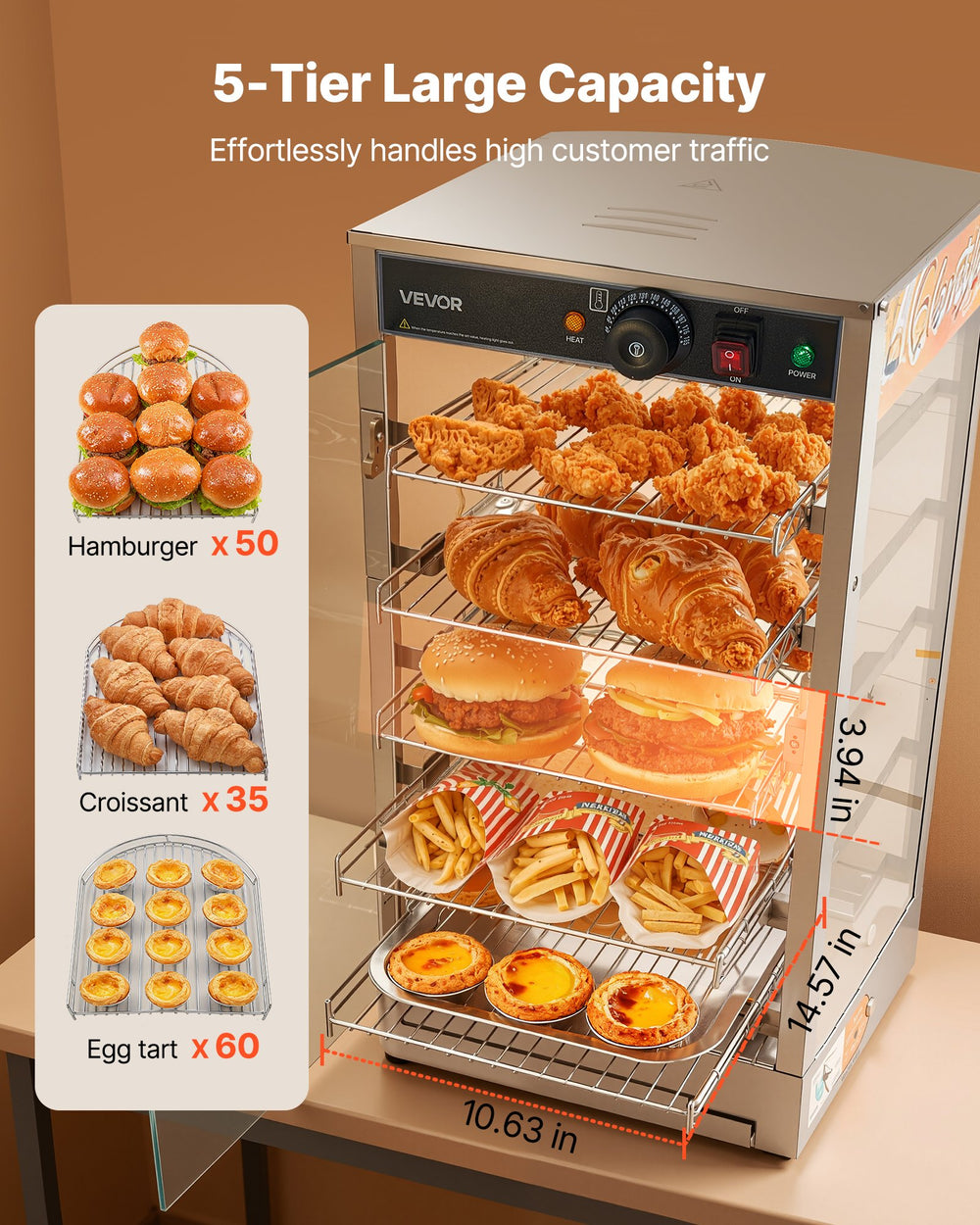 VEVOR 5-Tier Food Warmer Display - large capacity example graphic