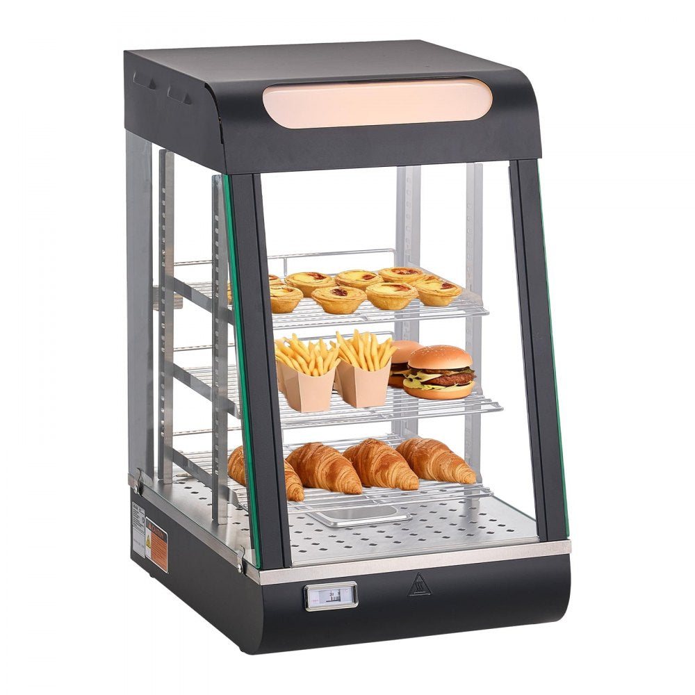 VEVOR 3-Tier Commercial Food Warmer Display, 800W Food Display Warmer with LED Light, Top Storage and Adjustable Shelves, 86℉~185℉ Steam Heating, 60 Qt /57L for Hamburger, Pizza, Bread, Fried Chicken