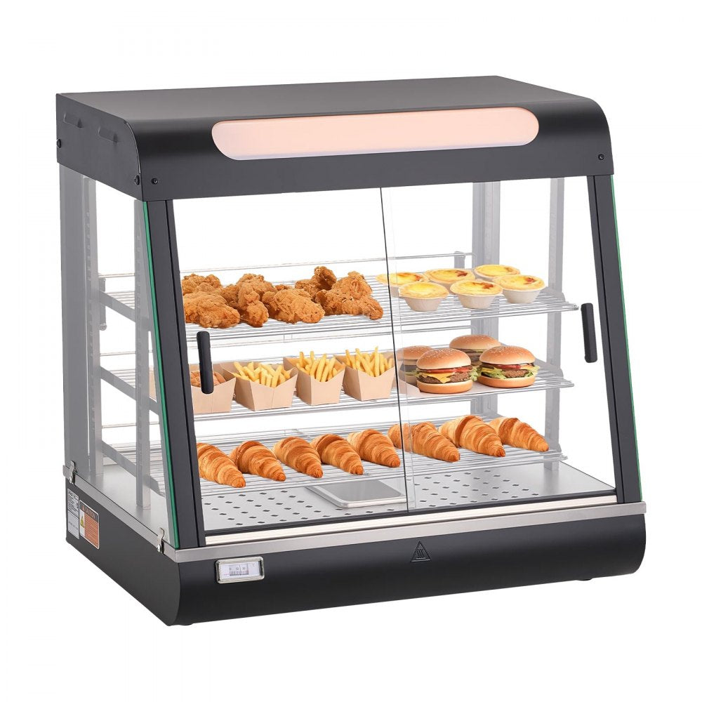 VEVOR 3-Tier Commercial Food Warmer Display, 1200W Food Display Warmer with LED Light, Top Storage and Adjustable Shelves, 86℉~185℉ Steam Heating, 106Qt/100L for Hamburger, Pizza, Bread, Fried Chicken