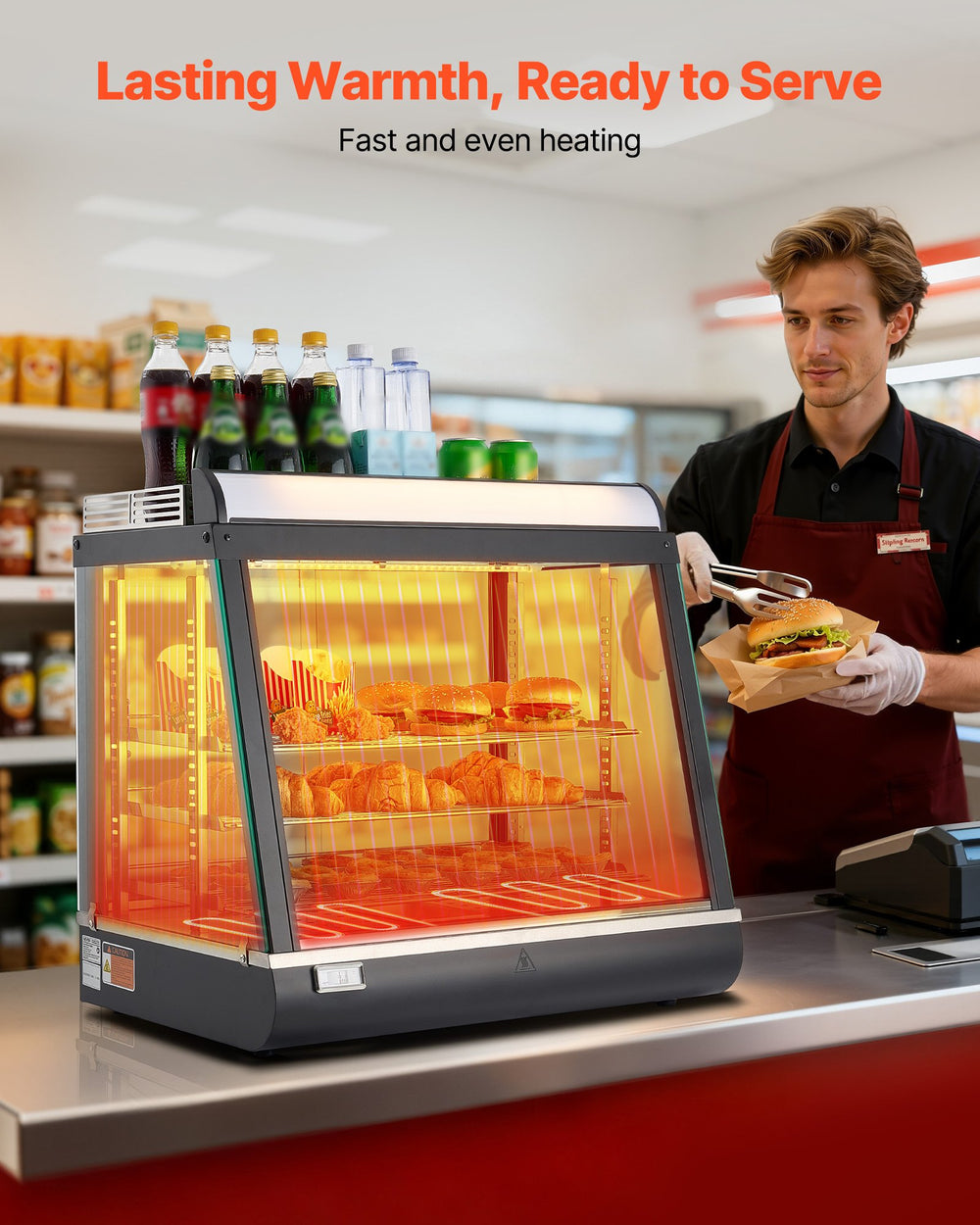 VEVOR commercial food warmer display in use at counter