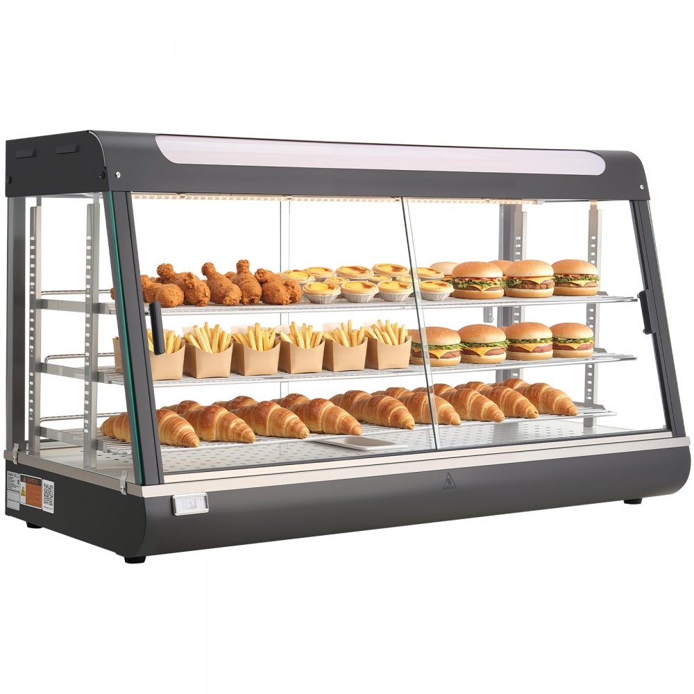 VEVOR 3-Tier Commercial Food Warmer Display, 1600W Food Display Warmer with LED Light, Top Storage and Adjustable Shelves, 86℉~185℉ Steam Heating, 190Qt/180L for Hamburger, Pizza, Bread, Fried Chicken