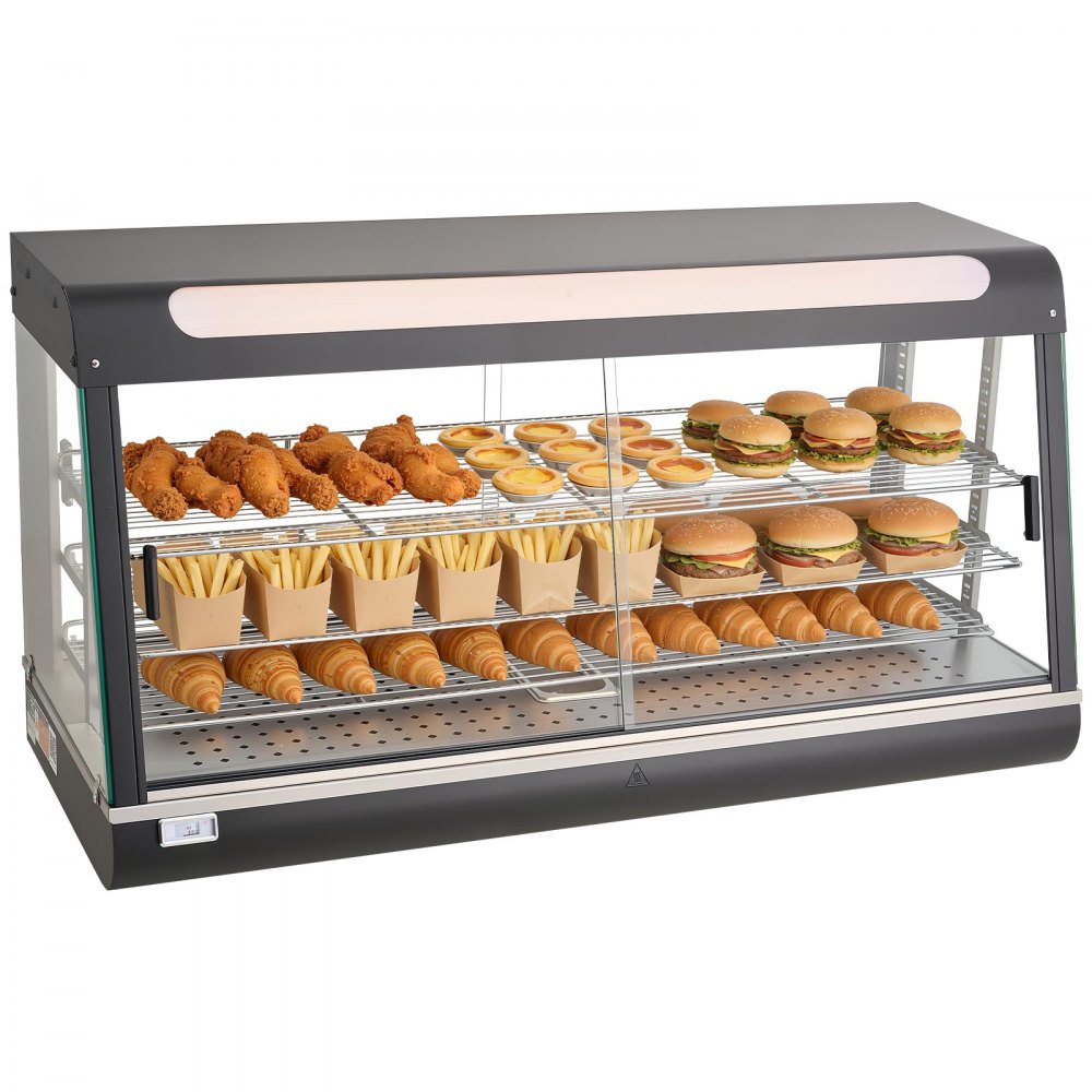 VEVOR 3-Tier Commercial Food Warmer Display, 1600W Food Display Warmer with LED Light, Top Storage and Adjustable Shelves, 86℉~185℉ Steam Heating, 190Qt/180L for Hamburger, Pizza, Bread, Fried Chicken