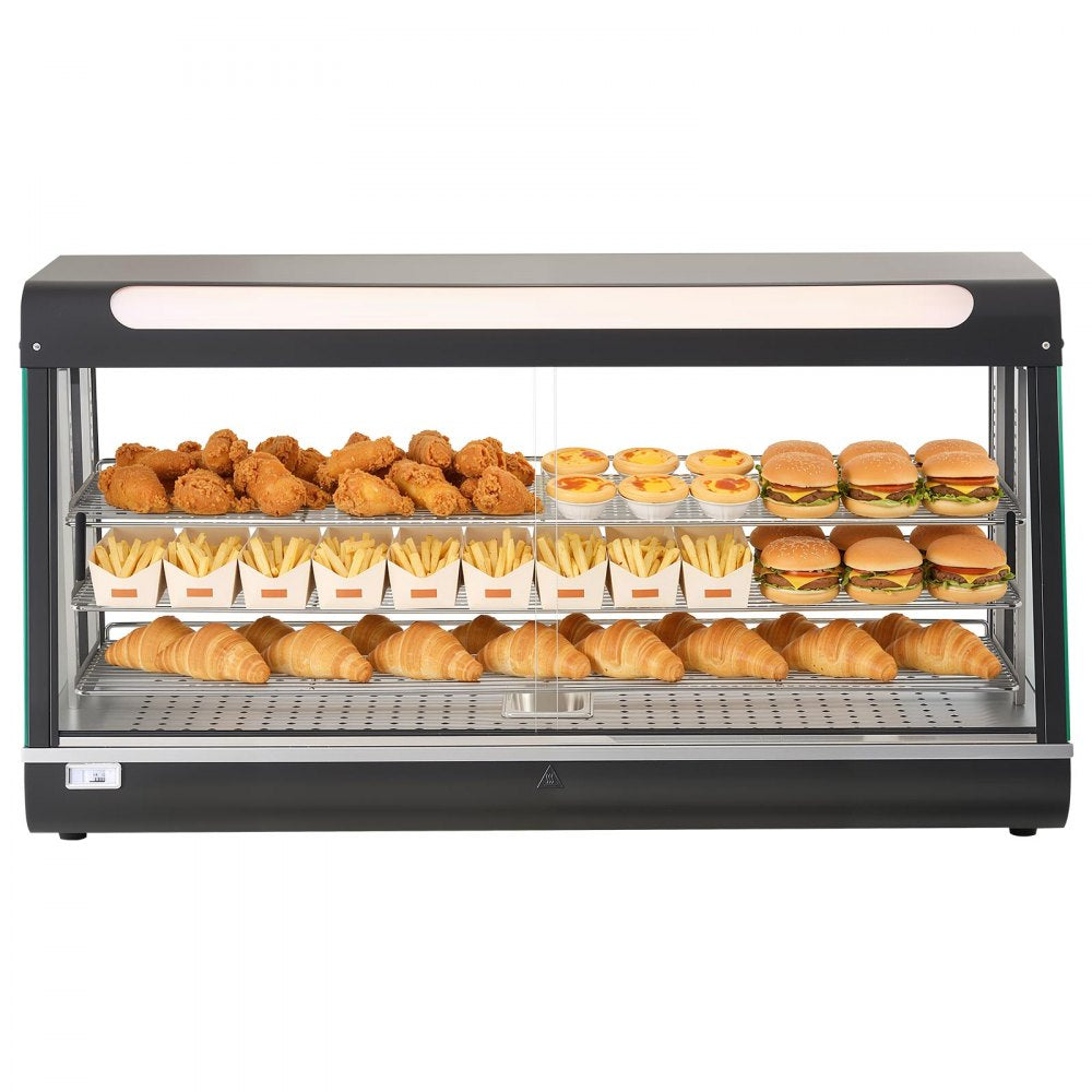 VEVOR 3-Tier Commercial Food Warmer Display, 1600W Food Display Warmer with LED Light, Top Storage and Adjustable Shelves, 86℉~185℉ Steam Heating, 190Qt/180L for Hamburger, Pizza, Bread, Fried Chicken