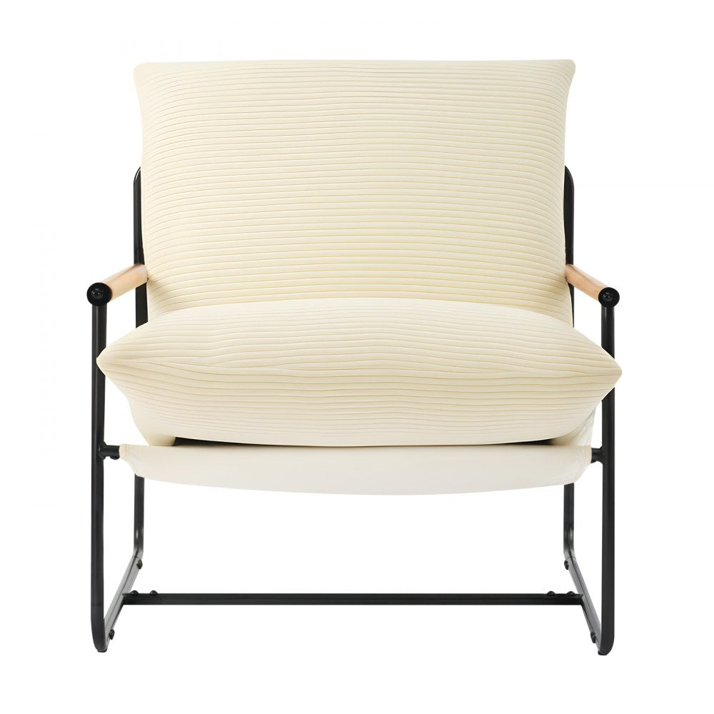 VEVOR Accent Chair, Metal Framed Chair with Wooden Armrests, Modern Cozy Upholstered Armchair, with Soft Foam Cushioning, Detachable Cushion, for Living Room, Bedroom, Reading Room, Office, Beige