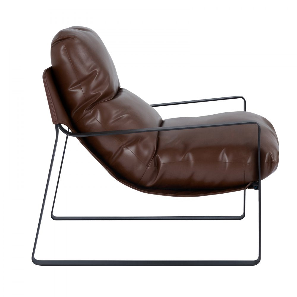 VEVOR Accent Chair, Modern PU Leather Armchair, Cozy Upholstered Chair, with Soft Foam Cushioning, Sturdy Metal Frame, and Detachable Cushion, for Living Room, Bedroom, Reading Room, Office, Brown