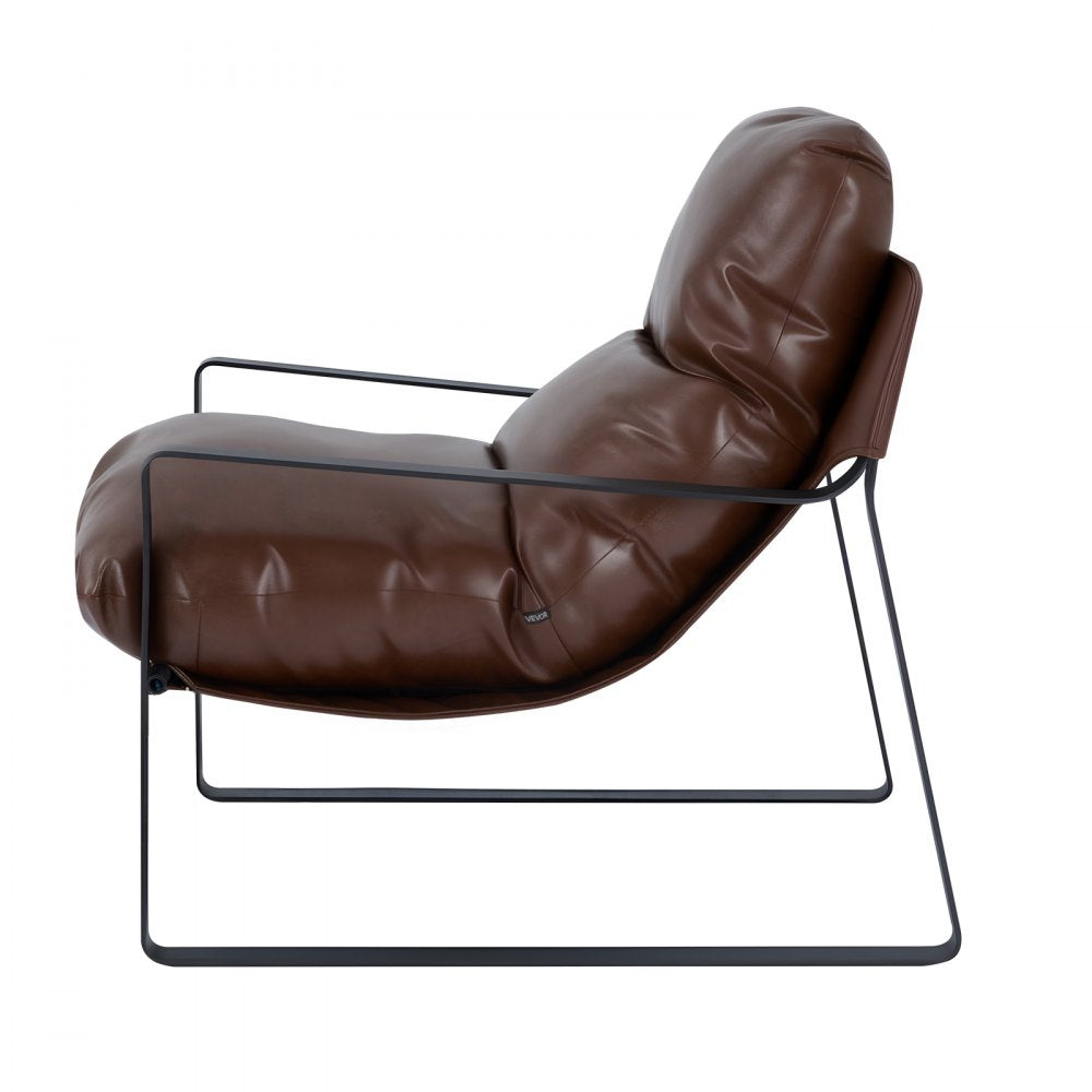 VEVOR Accent Chair, Modern PU Leather Armchair, Cozy Upholstered Chair, with Soft Foam Cushioning, Sturdy Metal Frame, and Detachable Cushion, for Living Room, Bedroom, Reading Room, Office, Brown