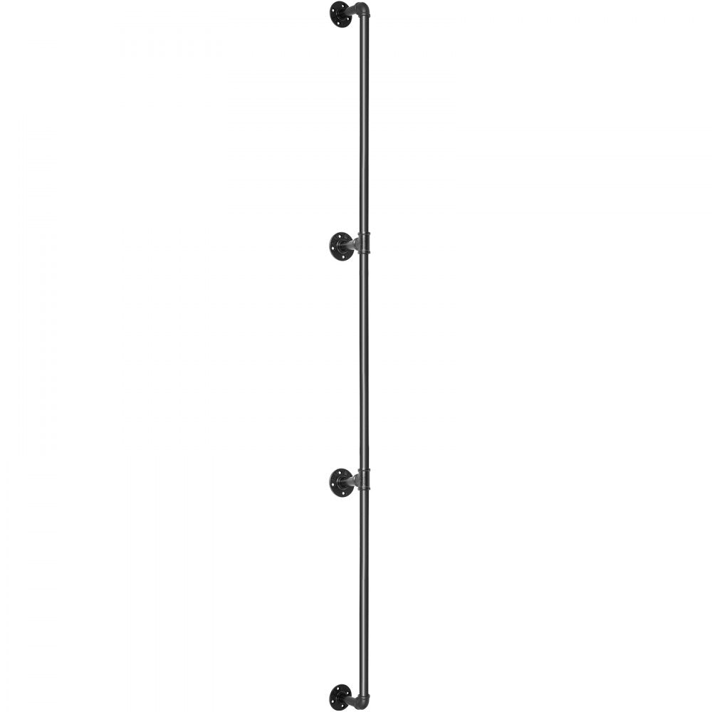 VEVOR Pipe Stair Handrail, 10FT Staircase Handrail, 440LBS Load Capacity Carbon Steel Pipe Handrail, Industrial Pipe Handrail with Wall Mount Support, Round Corner Wall Handrailing for Indoor, Outdoor