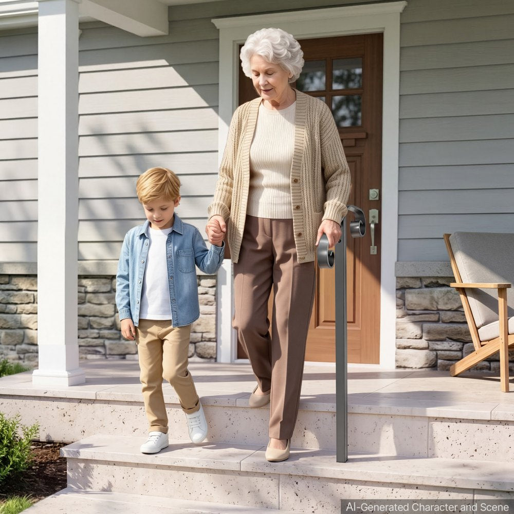 VEVOR Handrails for Outdoor Steps, 1-2 Step Single-Post Stair Hand Rail Kit, Gray Stair Rails for Seniors, Concrete Steps & Porch & Deck, Heavy-Duty Galvanized Steel Railings w/ Installation Hardware
