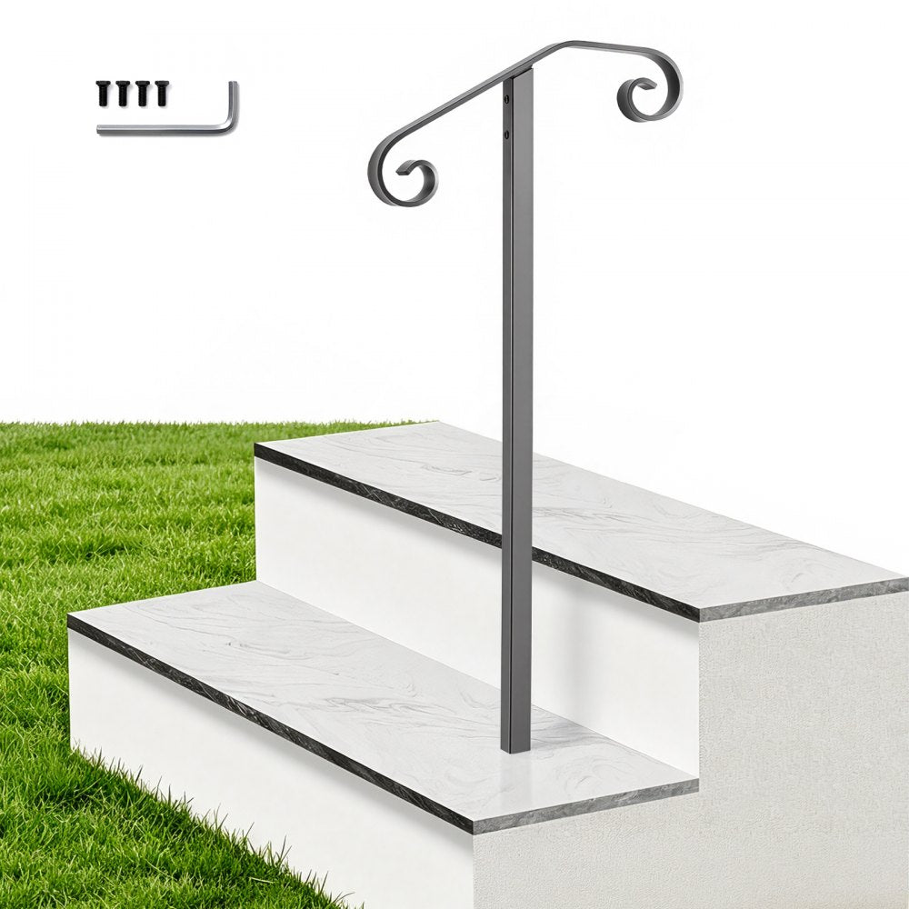 Vevor Handrail Outdoor Steps Single-Post Stair Rail Kit Gray 1-2 Step New