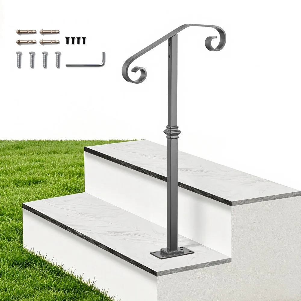 Vevor Stair Handrail Outdoor Steps Single-Post Gray 1-2 Step Kit New