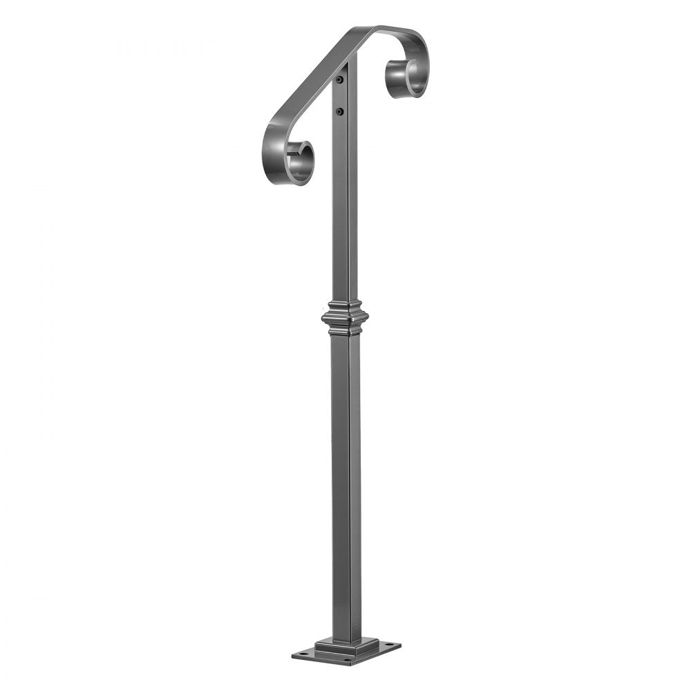 VEVOR Handrails for Outdoor Steps, 1-2 Step Single-Post Stair Hand Rail Kit, Gray Stair Rails for Seniors, Concrete Steps & Porch & Deck, Heavy-Duty Galvanized Steel Railings w/ Base & Installation Kit