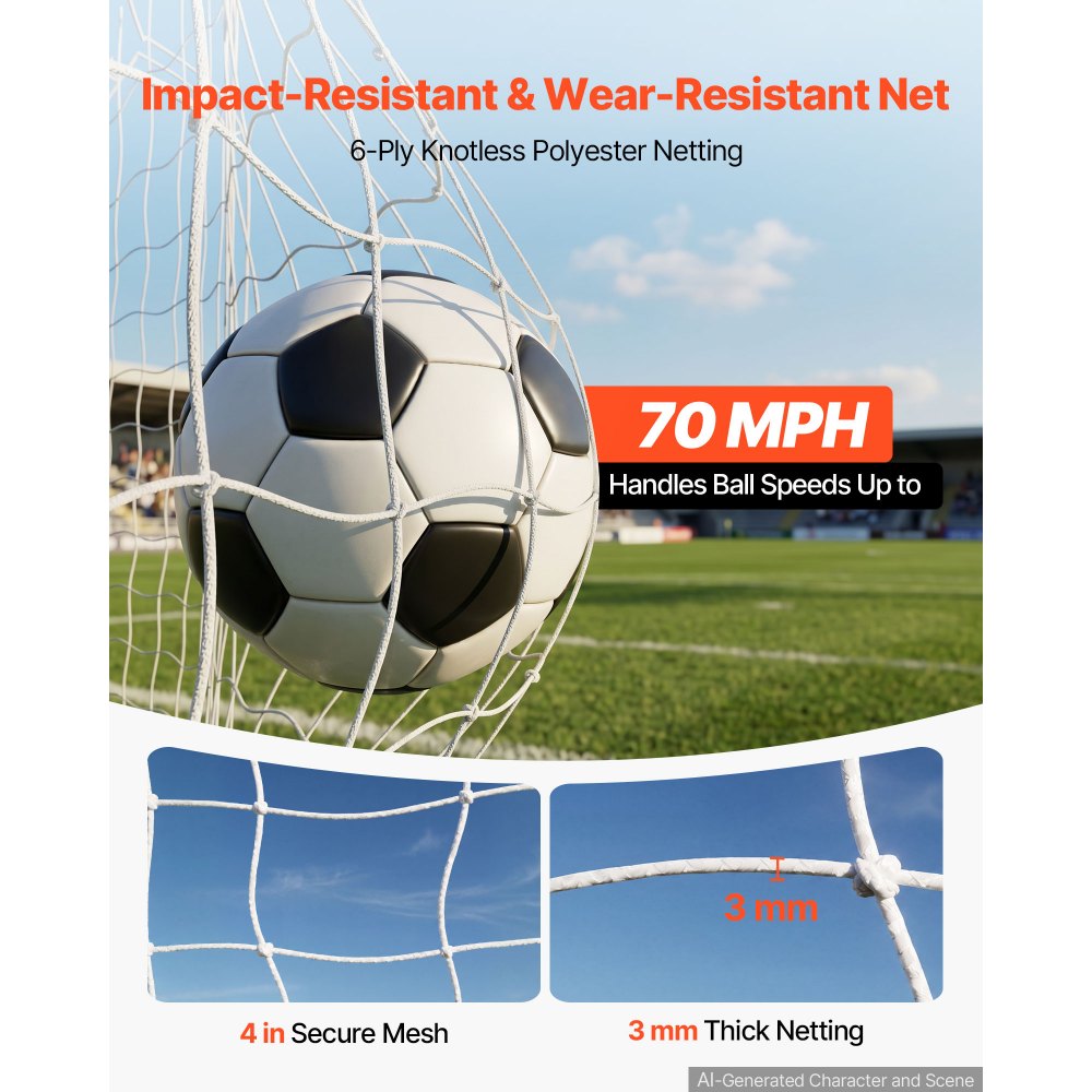 VEVOR Soccer Goal 12 x 6 FT Soccer Net for Backyard Collapsible Base Red, Portable & Quick Setup Set, with Metal Base, Carry Bag, Ground Stakes, for Youth & Adults Outdoor Backyard Practice Training