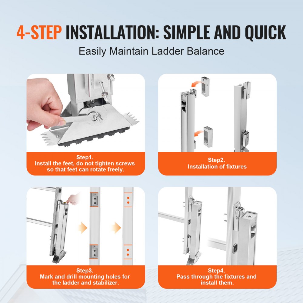 VEVOR Ladder Levler, 11.4 inch Expansion Length Steel Ladder Leveling Tool, Quick Release Pitch Hopper, Stair Ladder Stabilizer Easy to Use,Extension Ladder Accessories for Uneven Ground