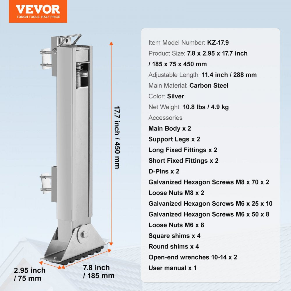 VEVOR Ladder Levler, 11.4 inch Expansion Length Steel Ladder Leveling Tool, Quick Release Pitch Hopper, Stair Ladder Stabilizer Easy to Use,Extension Ladder Accessories for Uneven Ground