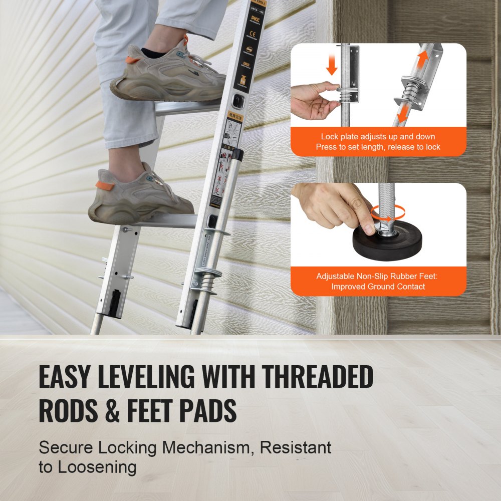 VEVOR Ladder Levler, 20 inch Steel 550lbs Load Ladder Leveling Tool, Pitch Hopper, Stair Ladder Stabilizer with Storage, Easy to Use for All Surfaces,Extension Ladder Accessories for Uneven Ground